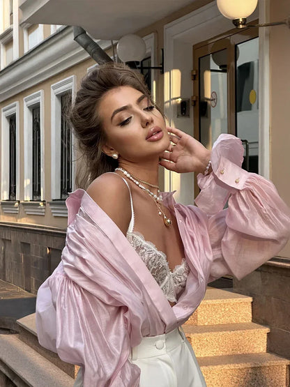 Loose Collared Office Flare Long Sleeved Shirt