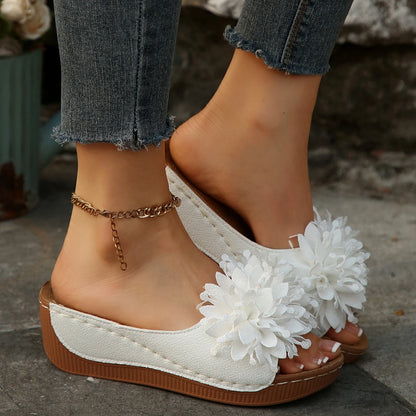 Flower Decoration Wedge Open Toe Slip Sole Sandals