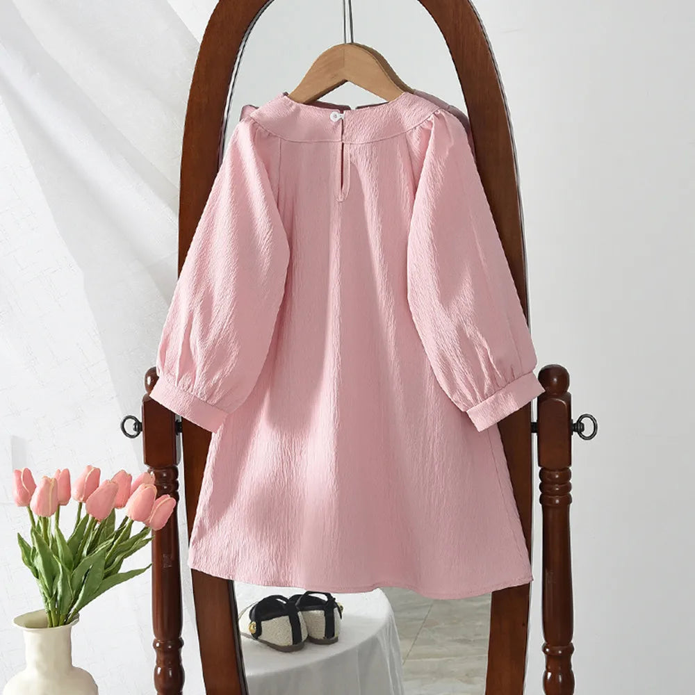 Spring Autumn Sweet Bow Decoration Long Sleeve Loose Casual Dress