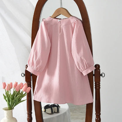Spring Autumn Sweet Bow Decoration Long Sleeve Loose Casual Dress