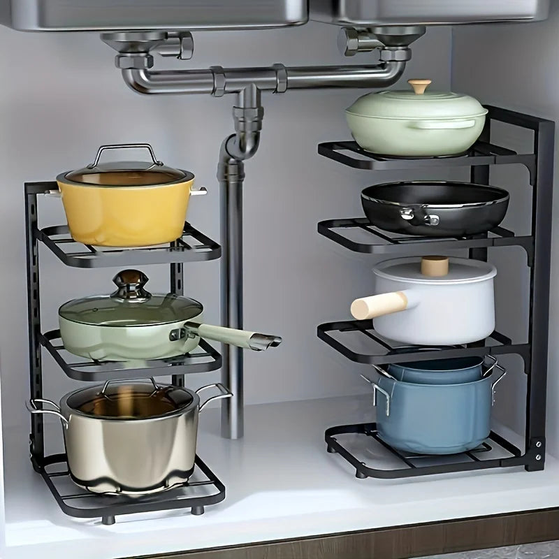 Adjustable Pot Rack Organizer Kitchen Stainless Steel Pot Storage Rack