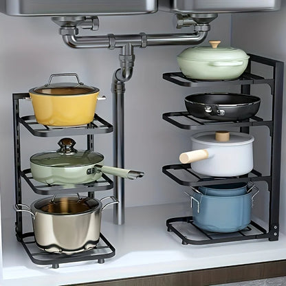 Adjustable Pot Rack Organizer Kitchen Stainless Steel Pot Storage Rack