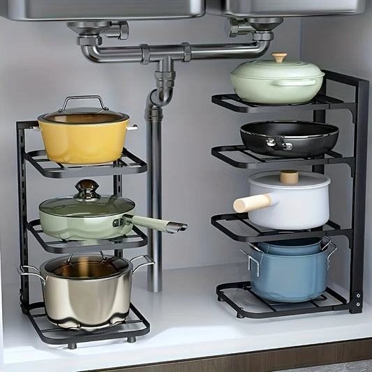 Adjustable Pot Rack Organizer Kitchen Stainless Steel Pot Storage Rack