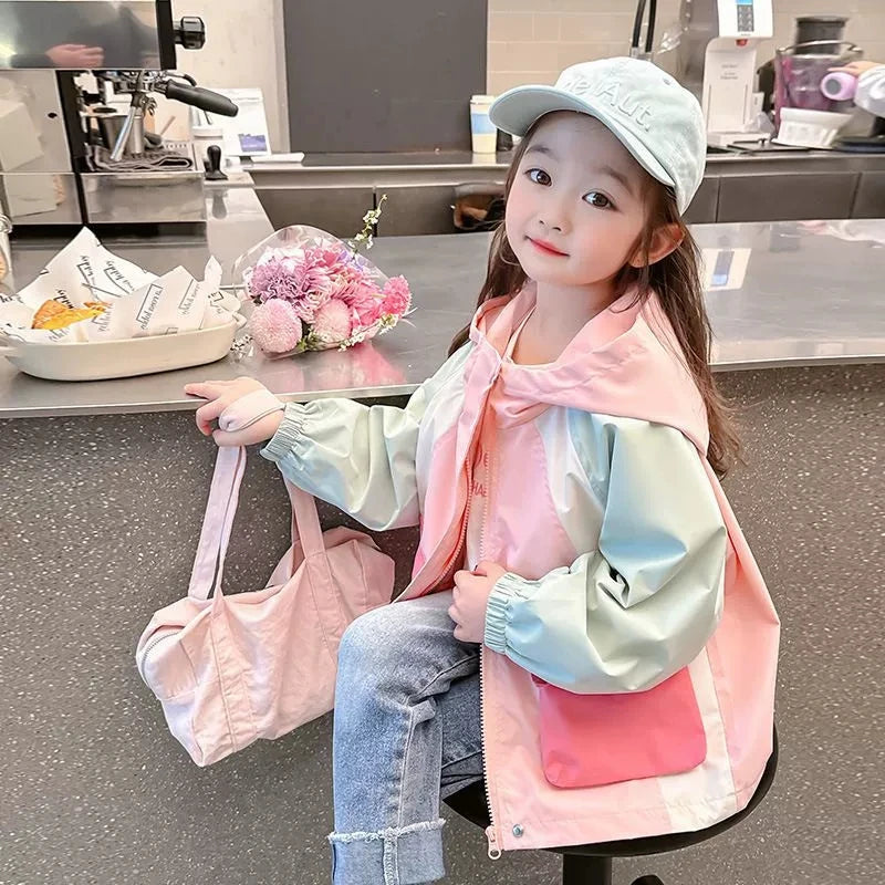 2-8 Years Spring Patchwork Little Princess Coat Zipper Loose Jacket