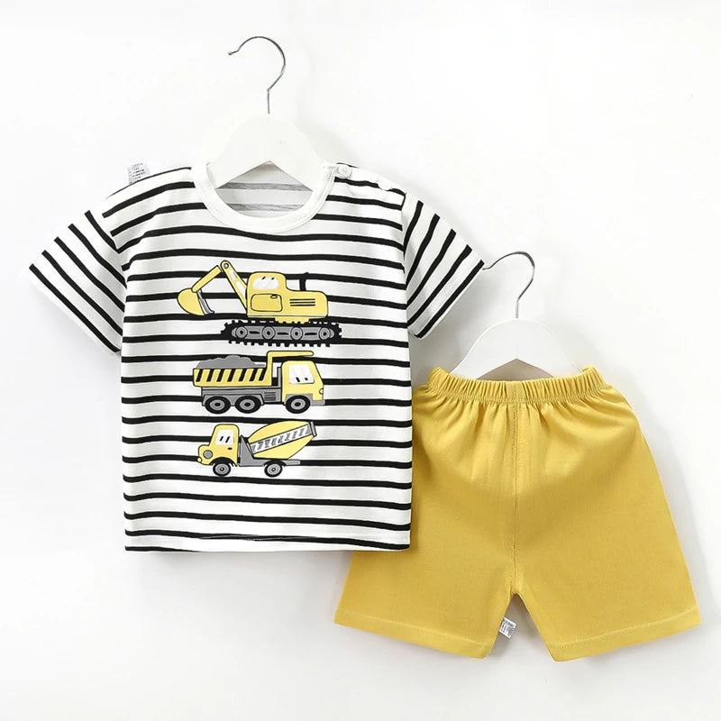 Kids Cartoon Baby Tops Shorts Set