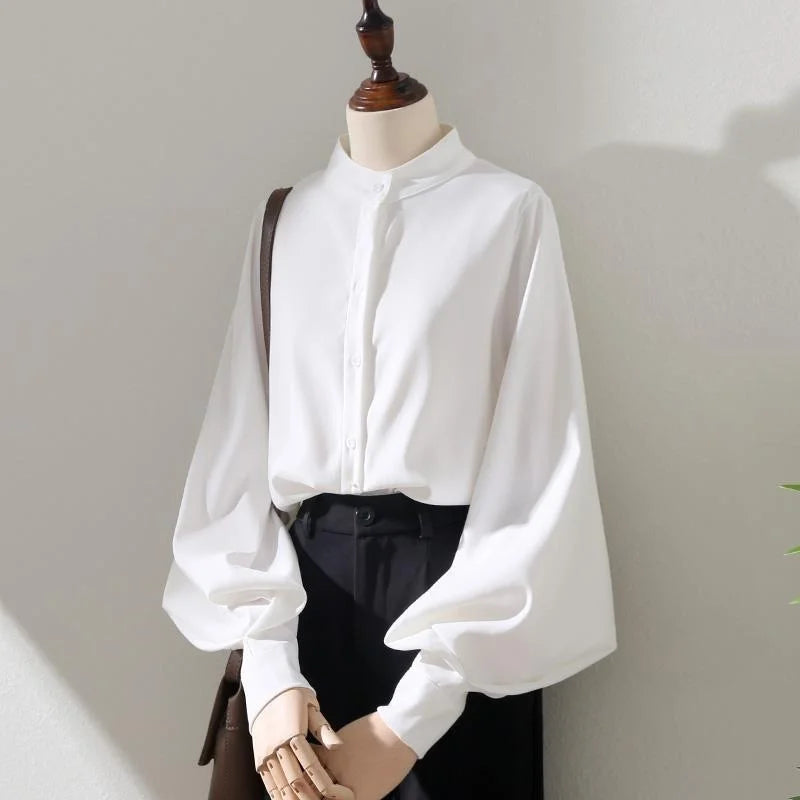 Long Lantern Sleeve Collar Loose Blouses