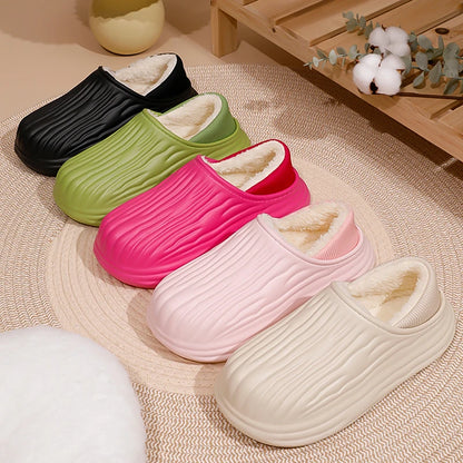 Winter Cotton Warm Non-Slip Thick Bottom Slides Soft Waterproof Slippers