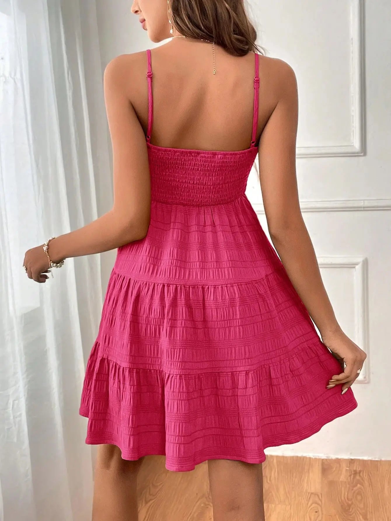 Spaghetti Strap Smocked Bustier Mini Swing Dress
