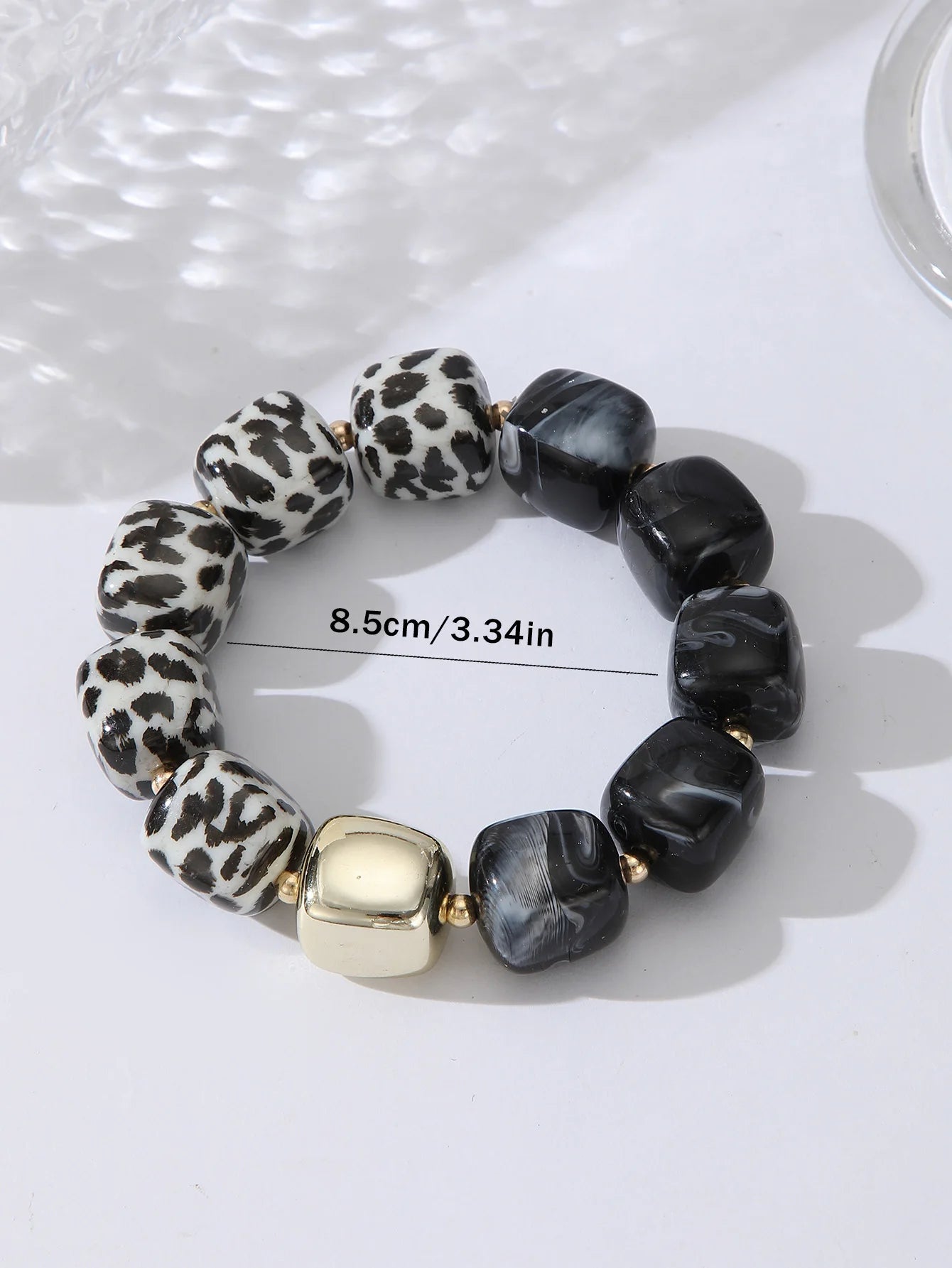 Leopard Print Acrylic Bold Multi color Marbled Resin Bead Large Gold Spacers Bracelets