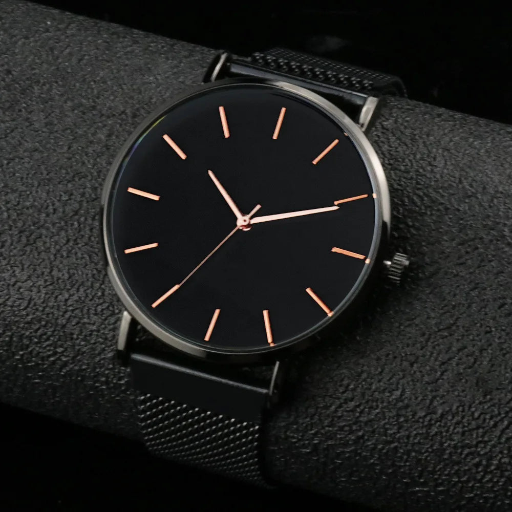 Luxury Metal Mesh Quartz Elegant Rose Gold Wristwatch