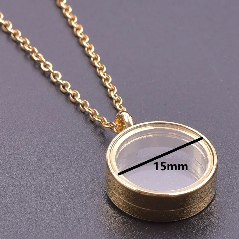 1Pc 10-45mm Round Memory Coin Bezel Locket Pendant Necklaces