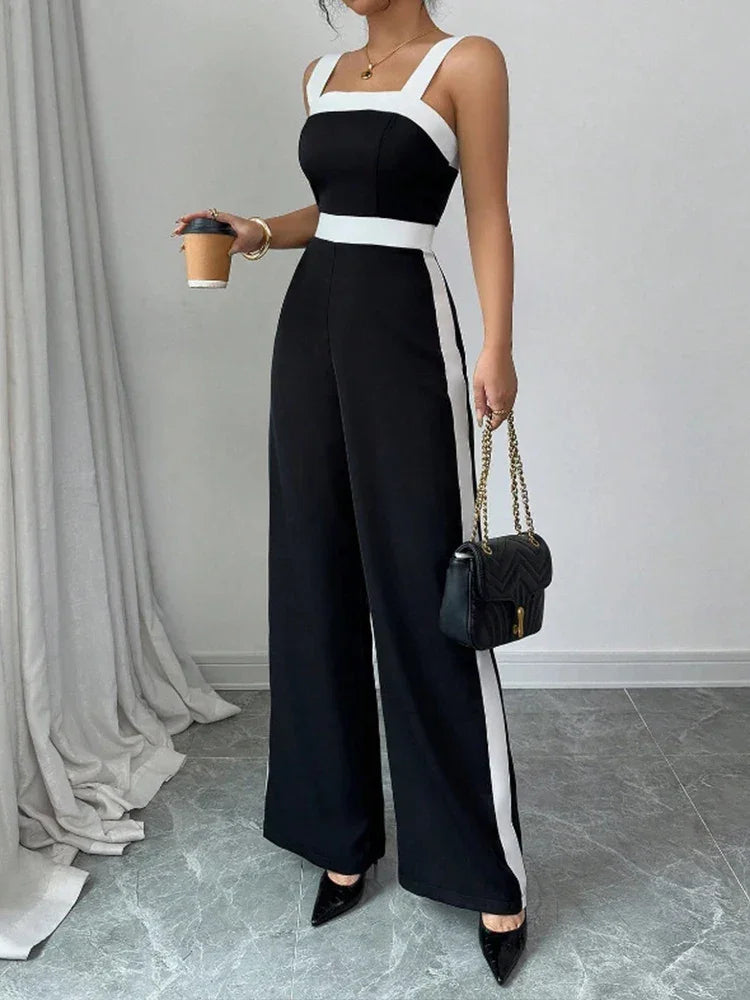Black White Jumpsuit Square Neck