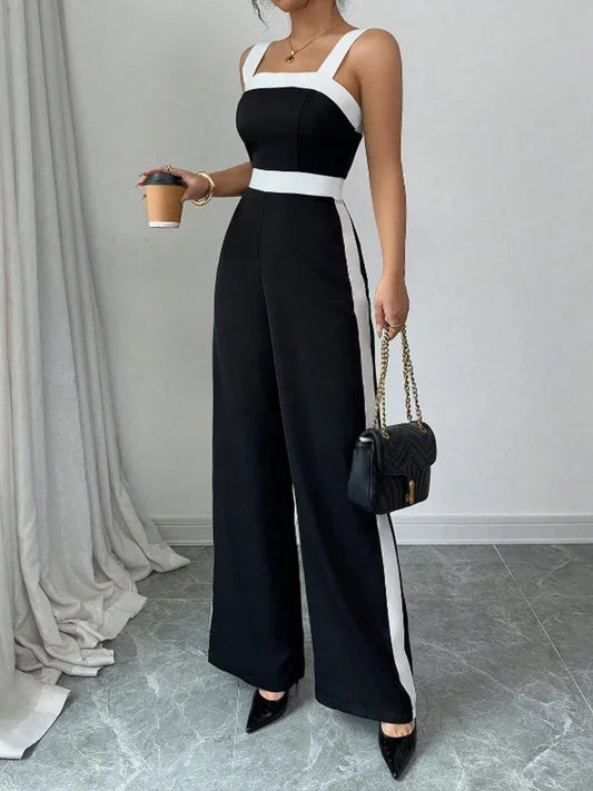 Square Neck Contrast Elegant Jumpsuit