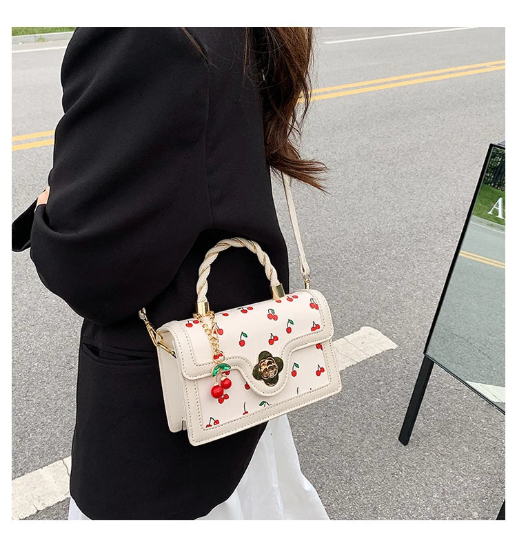 Sweet Cherry Square Chains Crossbody Bags