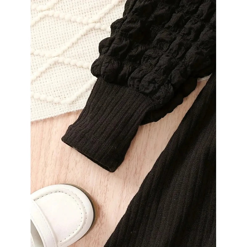 Black Corduroy round Neck Bubble Sleeves Princess Dress