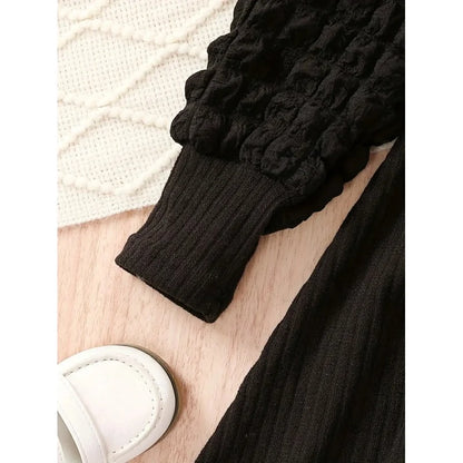 Black Corduroy round Neck Bubble Sleeves Princess Dress