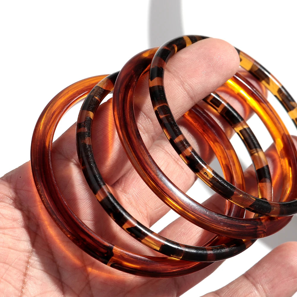 Leopard Thin Round Acrylic Bangles Resin Geometric Stackable Bracelets