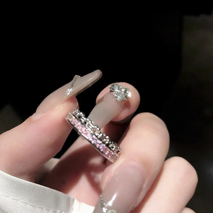 Romantic Lovely Pink Bowknot with Micro Bow Tie Zircon Rings