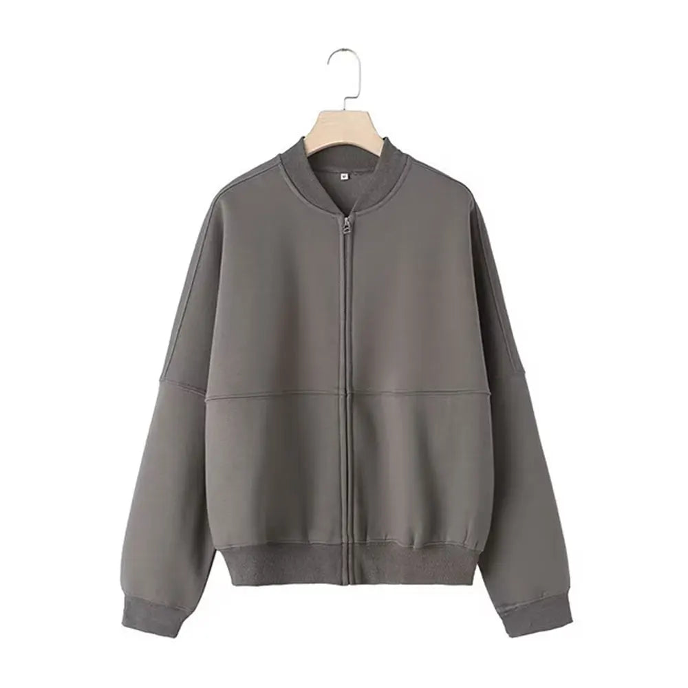 Zipper Bomber Jacket Sweatshirt High-waisted Lace-up Loose Velvet Pants Suit