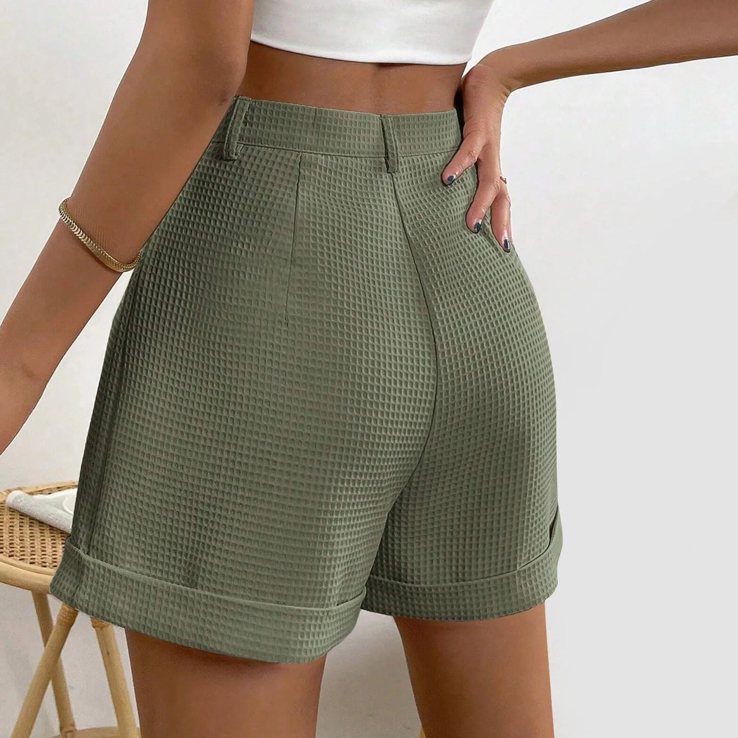 Office Lady Solid Summer Elegant Korean High Waisted Short