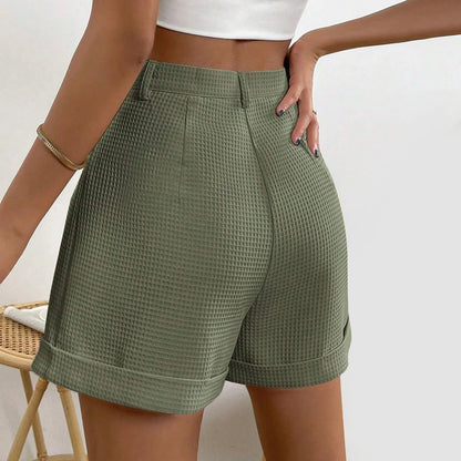 Office Lady Solid Summer Elegant Korean High Waisted Short