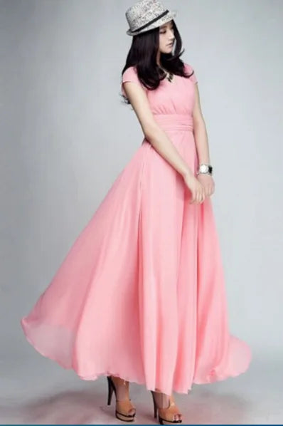 Short-Sleeved Chiffon Evening Dress