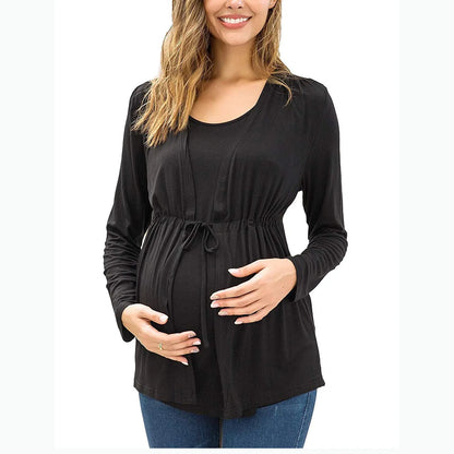 Long Sleeve Fake Two Piece Breastfeeding Pregnant T-shirt