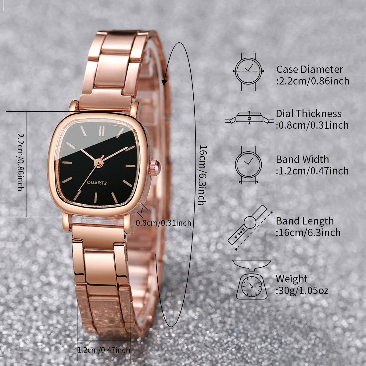 Square Stainless Steel Quartz Watch Set