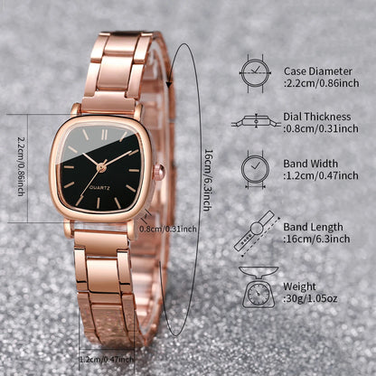 Square Stainless Steel Quartz Watch Set