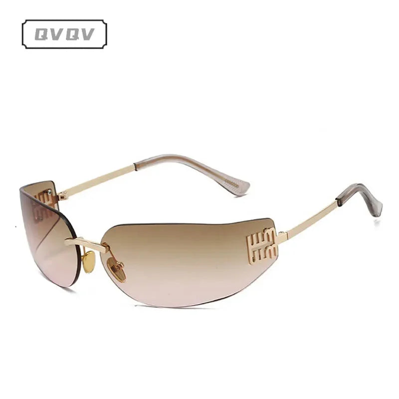 Frameless Square Metal Letter Frame Curved Windproof Sunglasses