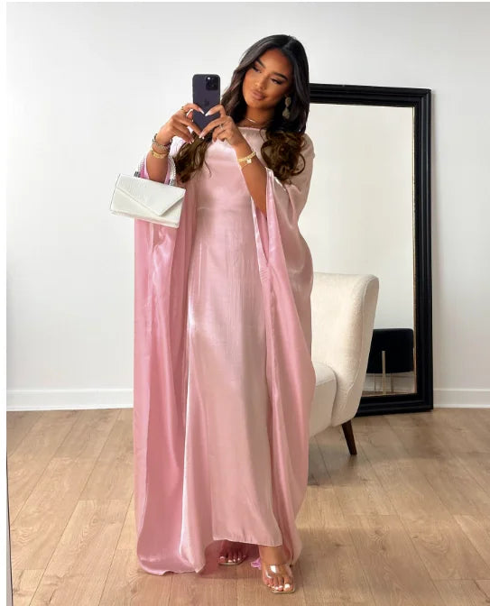 Rose Muslim Kaftan Batwing Satin Maxi Abaya