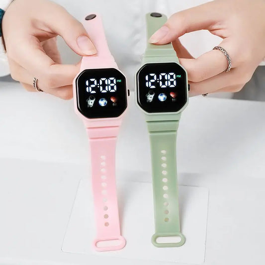 2Pcs/set Kids Sports LED Digital Spaceman Silicone Strap Electronic Wristwatch