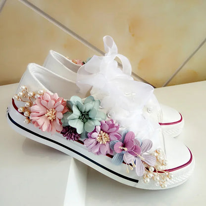 Korean Fantasy Flowers Rhinestone Canvas Shoes