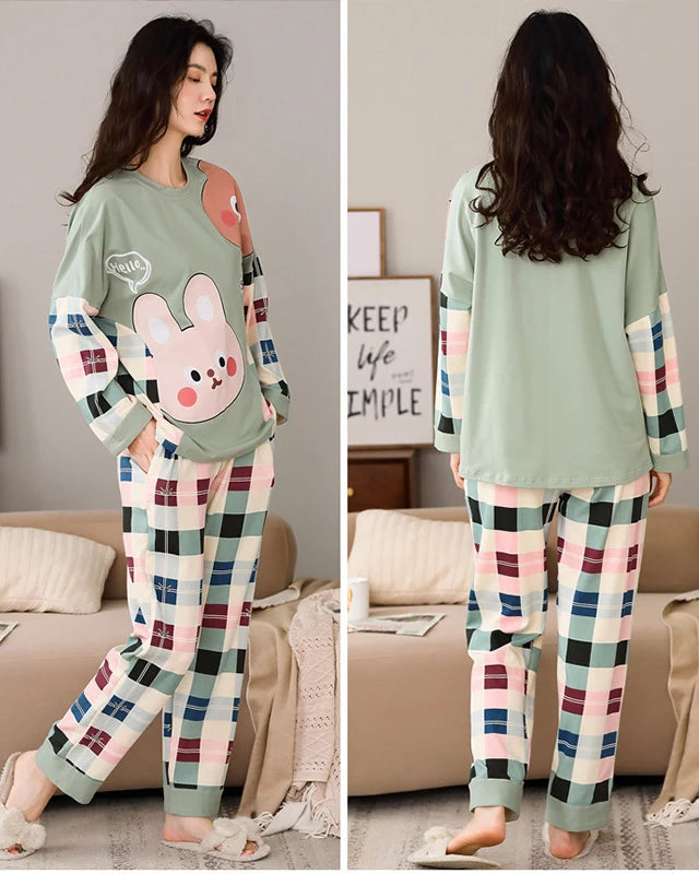 Long-Sleeved Long Pants Homewear Cartoon Pattern Sleepwear Set