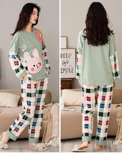 Long-Sleeved Long Pants Homewear Cartoon Pattern Sleepwear Set