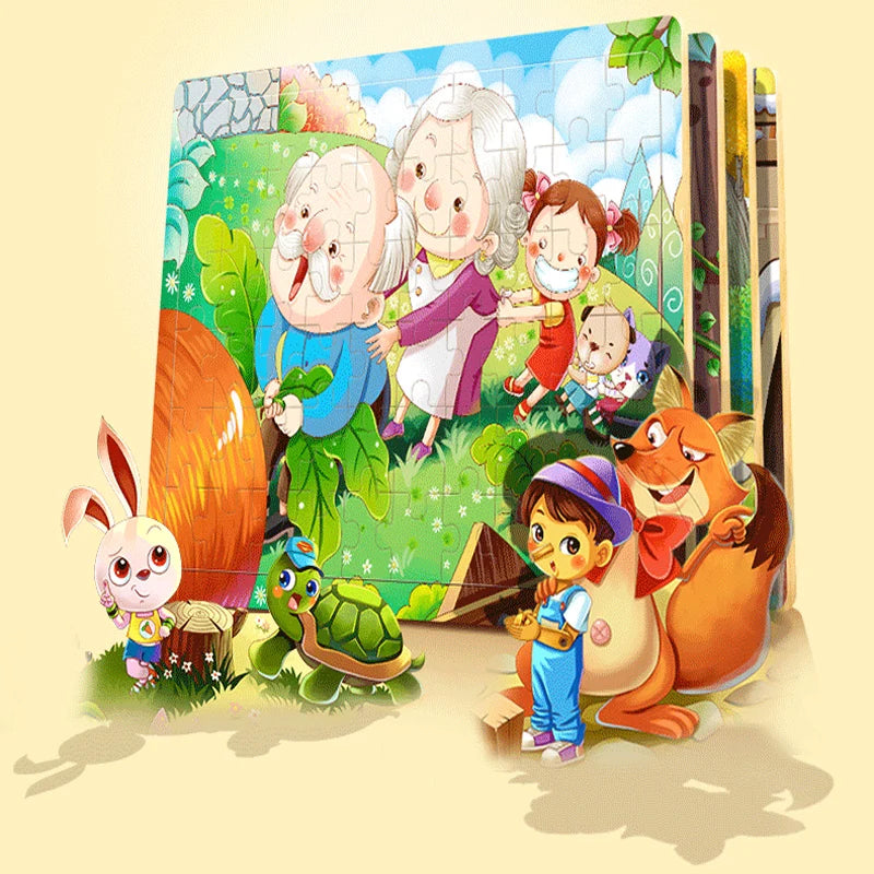 60Pcs Cartoon Wooden Puzzle Children Animal Vehicle Toys