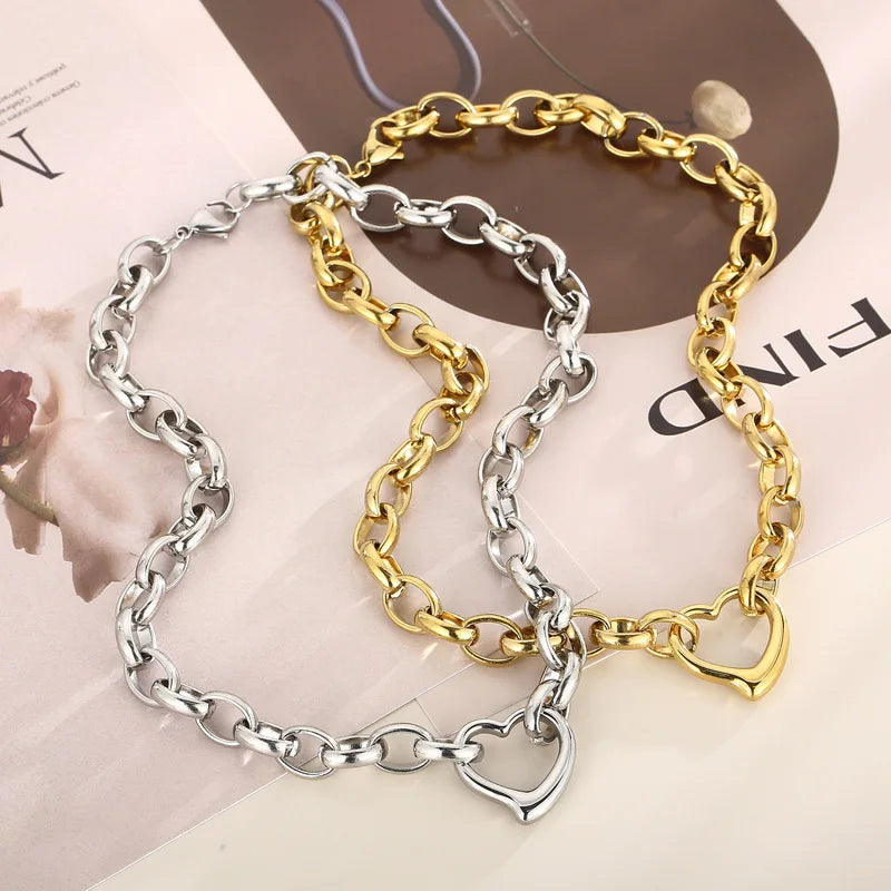 Stainless steel heart pendant necklace set