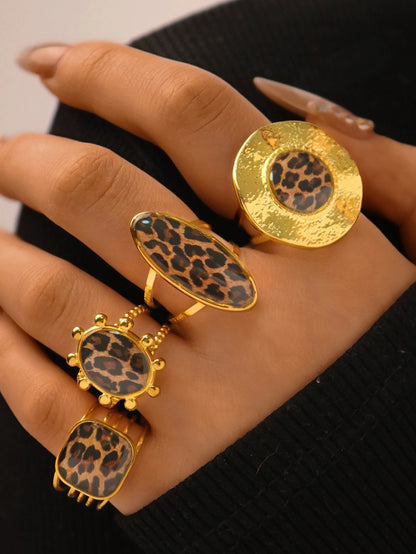 Minimalist 18K PVD Golden Plated 304 Stainless Steel Chunky Boho Leopard Rings