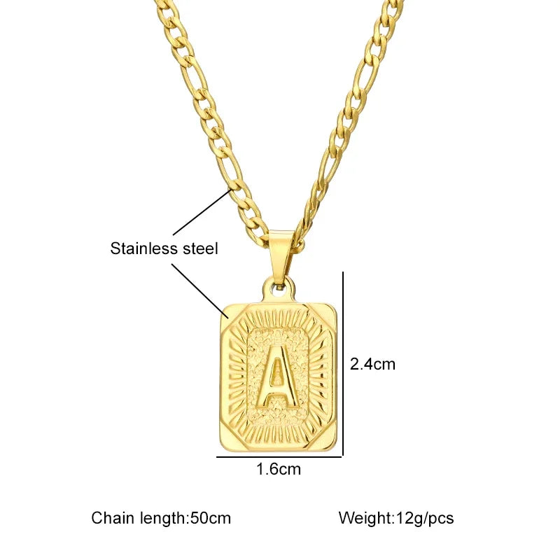 Initial Pendant Stainless Steel Letter Square Necklace