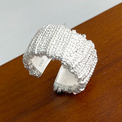925 Sterling Silver Geometric Wide Sparkling Ring