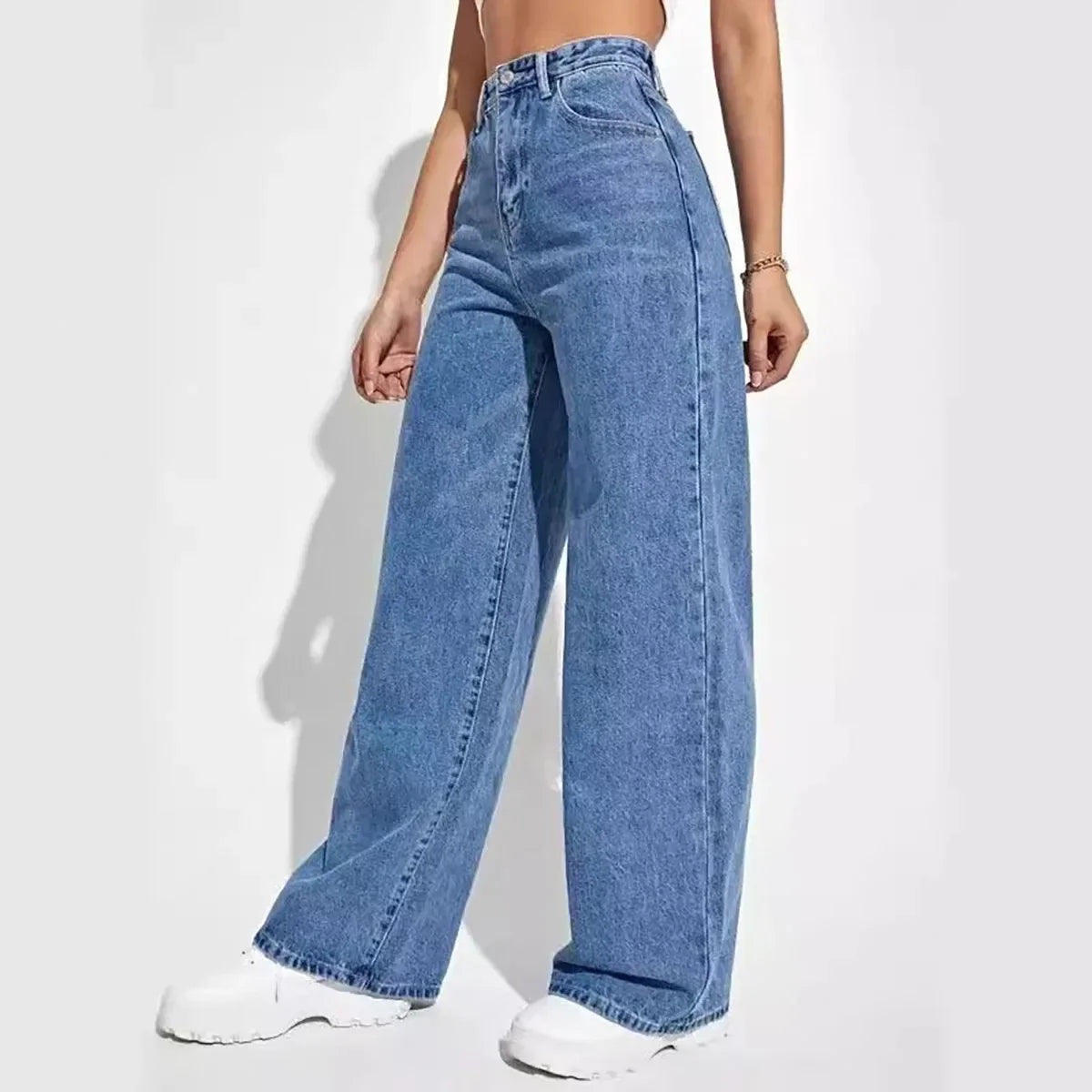 Blue High street baggy straight pants jeans