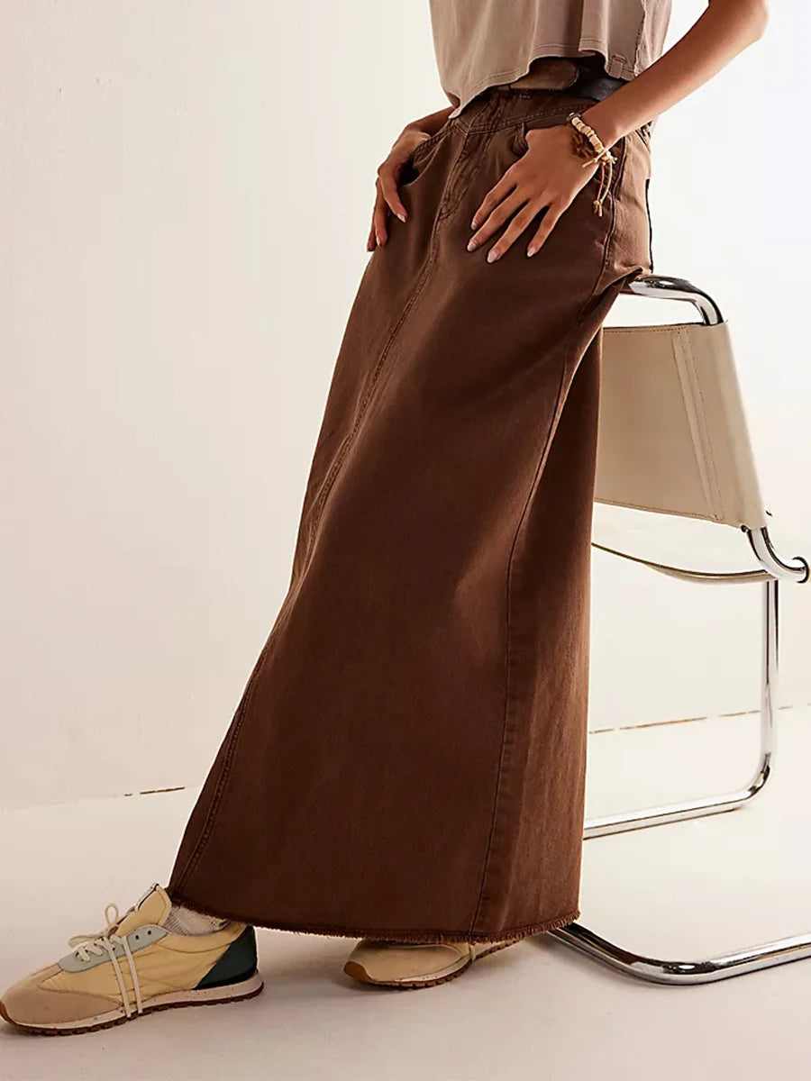 Falda vaquera larga de talle alto estilo maxi