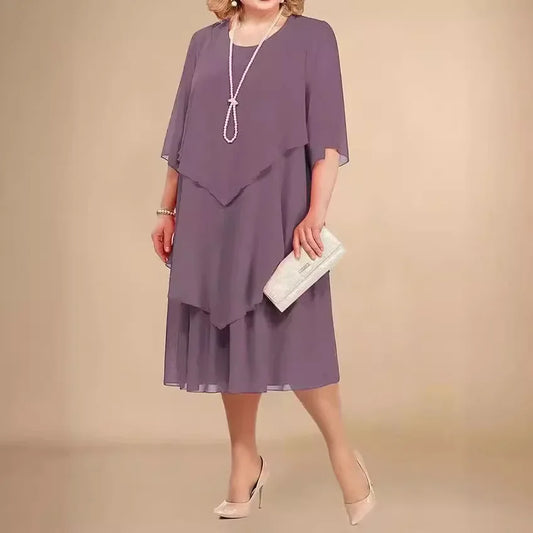 Chiffon Midi Wedding O-neck Dress