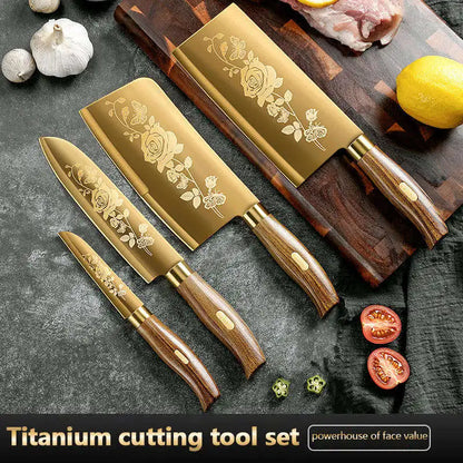 Golden Rose Pattern Kitchen Knife Set
