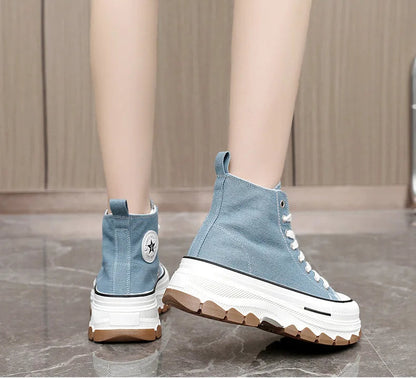 High Top Lace-Up Height Canvas Sneakers