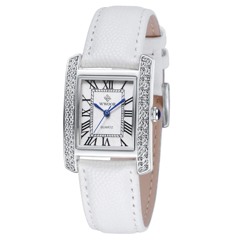 Elegant Square Diamond Waterproof Luxury Leather Quartz Watch