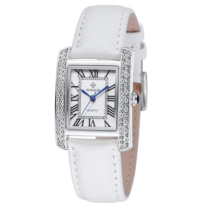 Elegant Square Diamond Waterproof Luxury Leather Quartz Watch