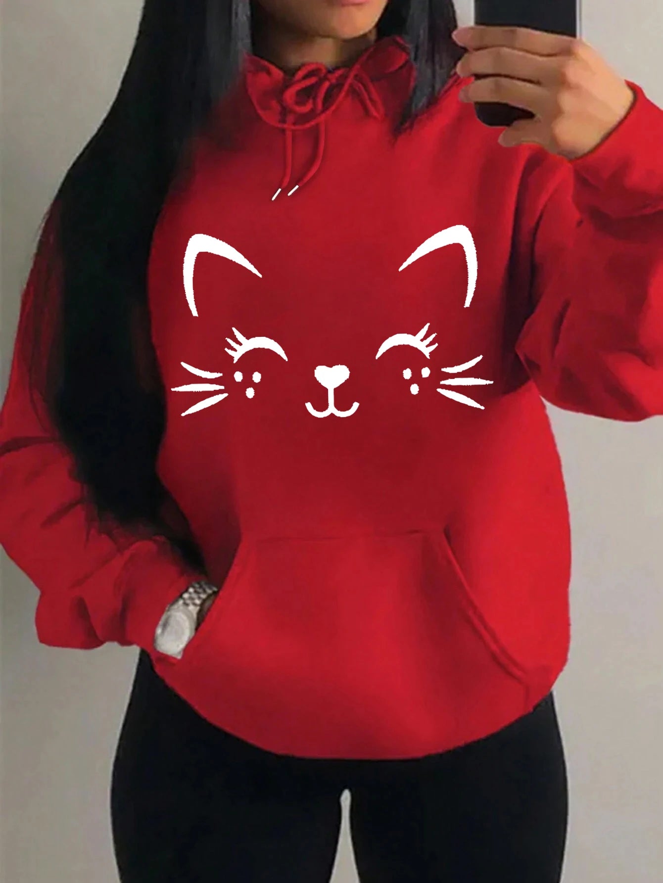 Casual Hip Hop Hoodie Happy Cat Pulloverar