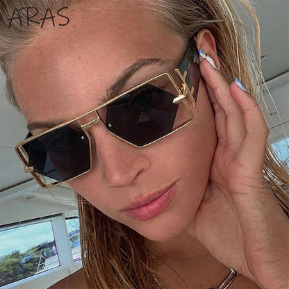 Steampunk Rectangle Metal Frame Sun Glasses
