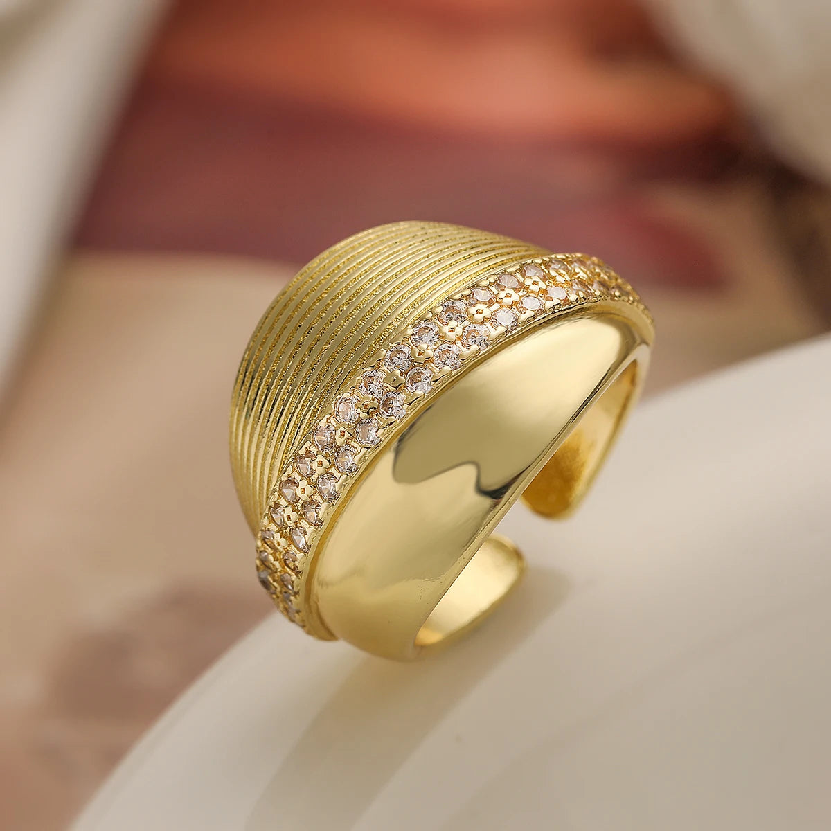 Gold/Silver Geometric Shiny AAA CZ Inlay Copper Rings